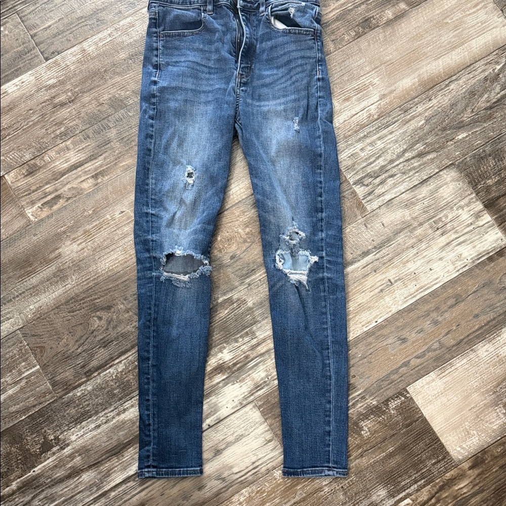 American Eagle Outfitters Distressed Skinny Jeans in Blue